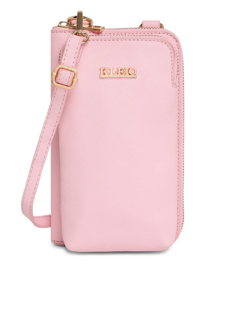 KLEIO PU Leather Multifunctional Mobile Sling Bag for Women - Pink - Image 1